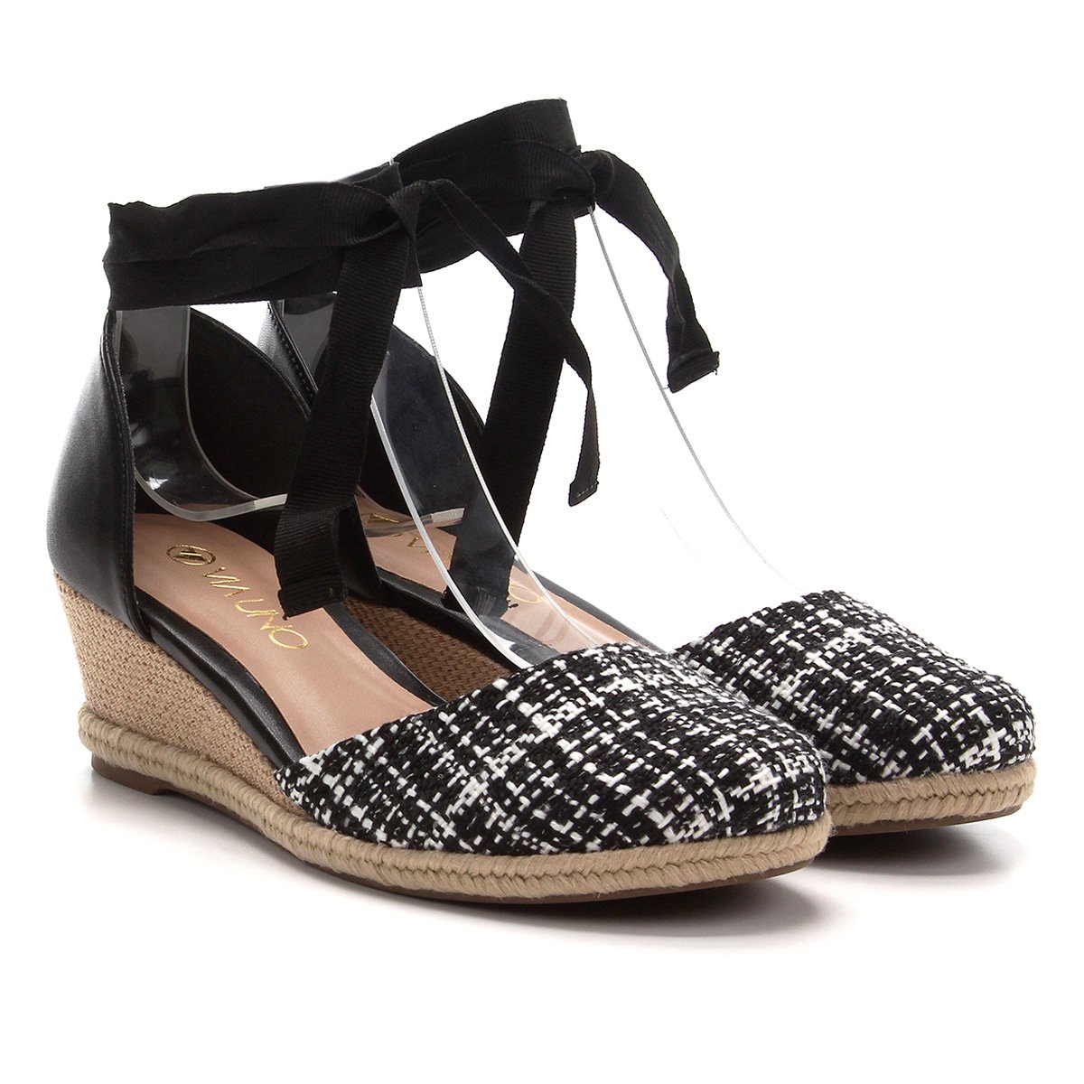 Sandália Anabela Via Uno Espadrille Amarração Fechada Tweed Feminina - Preto Menor preço em Sandália Anabela Via Uno Espadrille Amarração Fechada Tweed Feminina - Preto