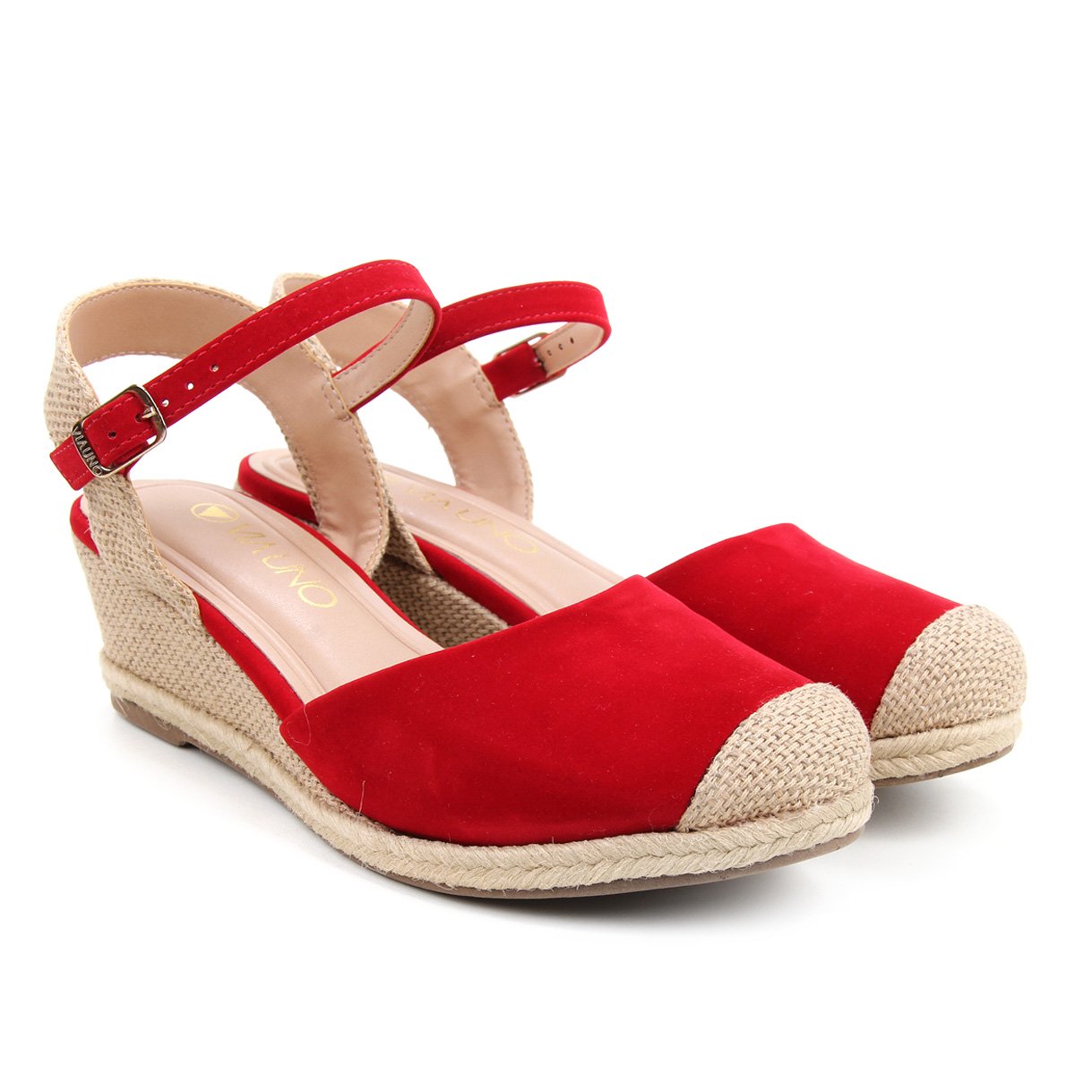 Sandália Anabela Via Uno Espadrille Feminina - Vermelho Menor preço em Sandália Anabela Via Uno Espadrille Feminina - Vermelho