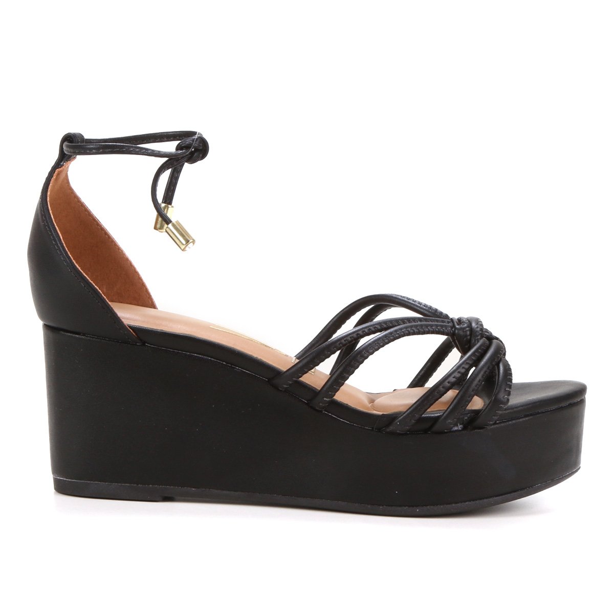 Sandália Anabela Vizzano Multi Tiras Nó Feminina - Preto Menor preço em Sandália Anabela Vizzano Multi Tiras Nó Feminina - Preto