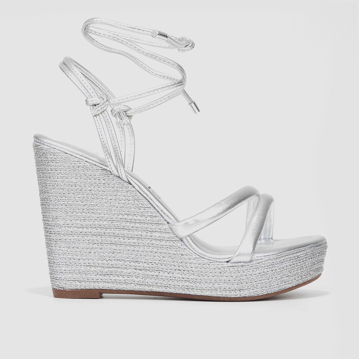 Sandália Anabela Vizzano Salto Alto Cortiça Com Amarração Feminina - Prata Menor preço em Sandália Anabela Vizzano Salto Alto Cortiça Com Amarração Feminina - Prata