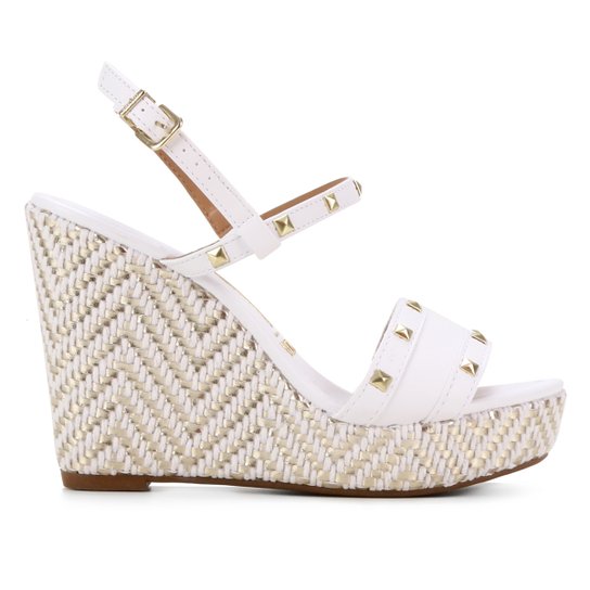 Sandália Anabela Vizzano Tramada Com Spikes Feminina - Branco