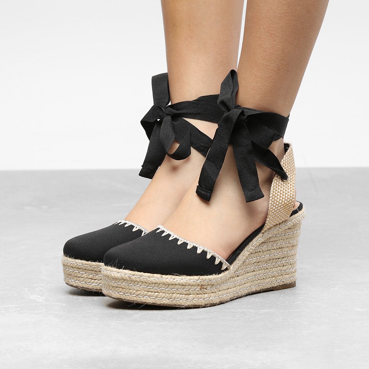 Sandália Anabela Zatz Espadrille Amarração Feminina - Preto | Zattini