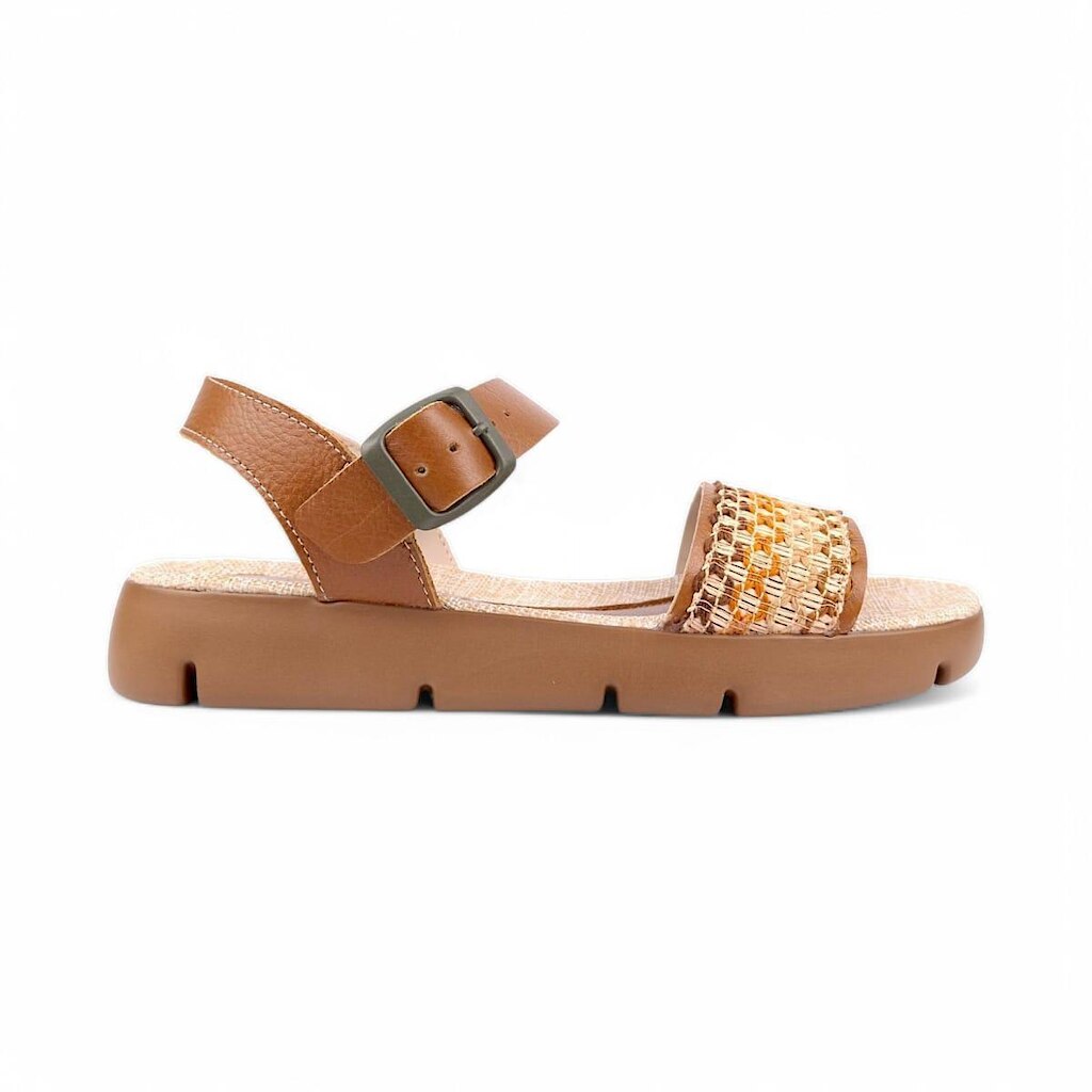 Sandália Andacco Flatform em Couro Caramelo Bonnie