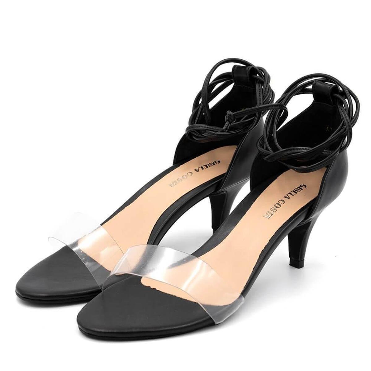 Sandália Anna Andrade Transparente Salto Baixo Amarrar Feminina - Preto |  Zattini