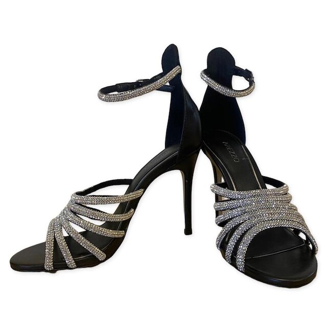 Sandália Arezzo Feminino Salto Alto Preto/Cristal Nappa