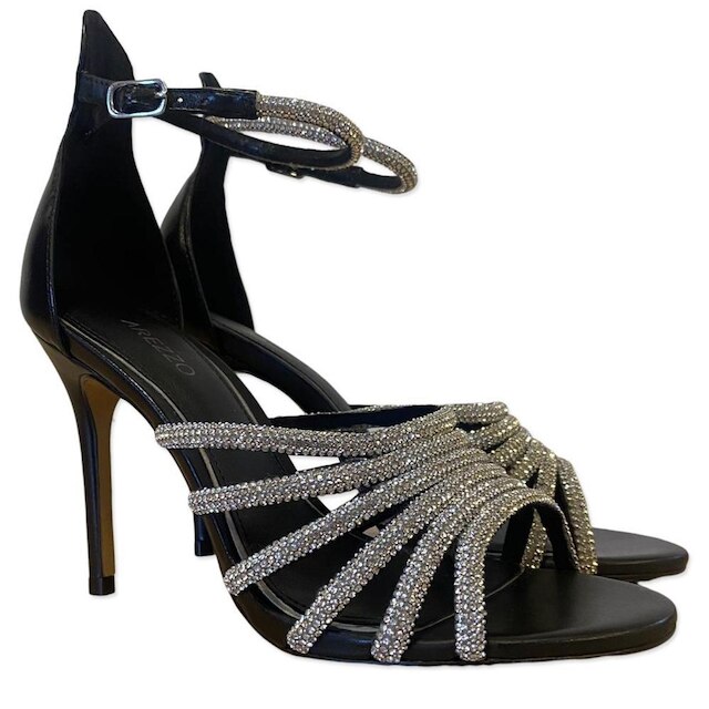 Sandália Arezzo Feminino Salto Alto Preto/Cristal Nappa