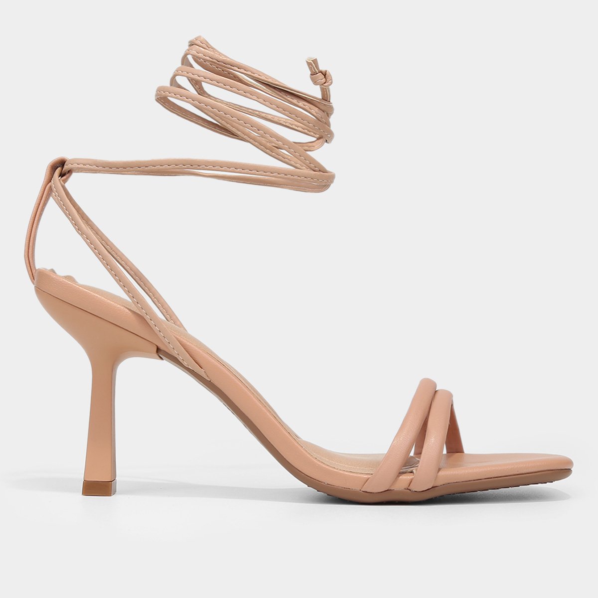 Sandália Beira Rio Bico Quadrado Salto Fino Feminina Bege