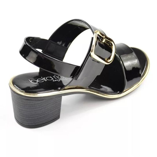 Sandália Beira Rio Salto Grosso Fivela Verniz Premium Feminina