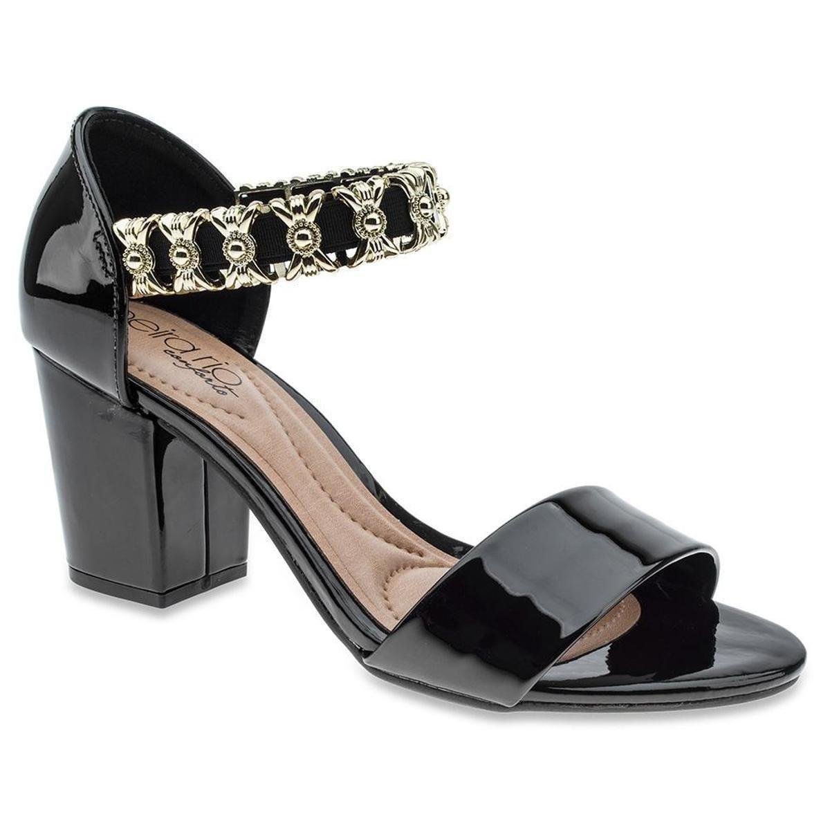 Sandália Beira Rio Salto Grosso Médio Elástico Metal Feminina