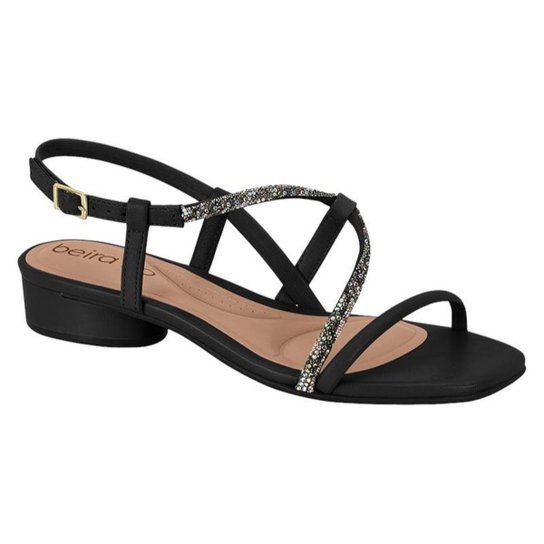 Sandália Beira Rio Tira Com Strass Salto Baixo Feminina Zattini