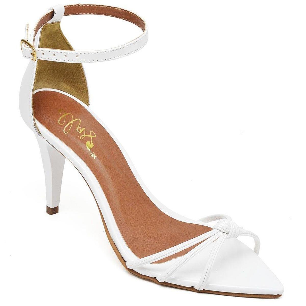 Sandália Bico Folha Salto Médio Verniz Ellas Online Feminina - Branco Menor preço em Sandália Bico Folha Salto Médio Verniz Ellas Online Feminina - Branco