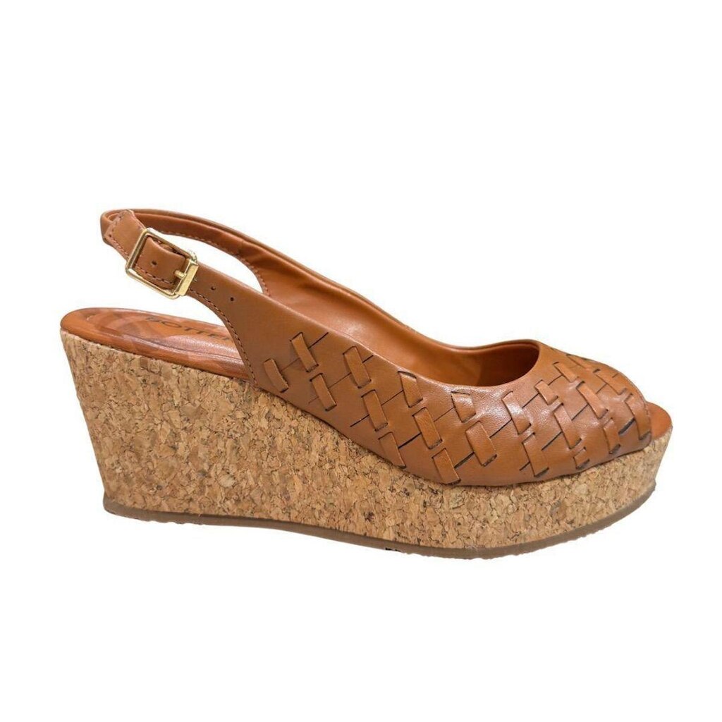 Sandália Bottero Anabela 372803 Couro Feminina Fivela 7cm Ca