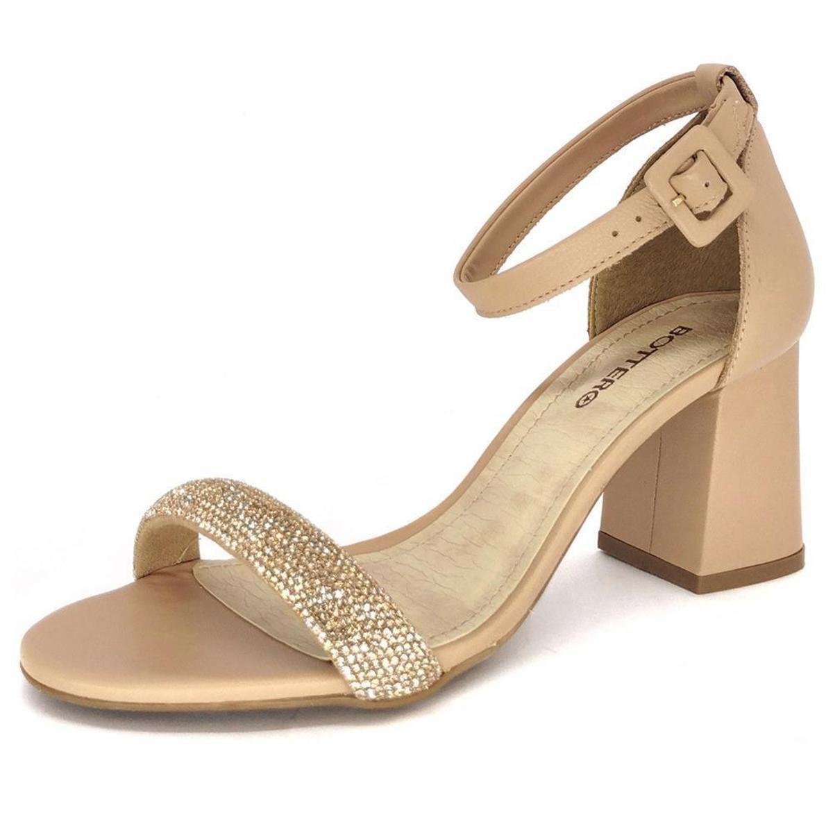 Sandália Bottero Salto Grosso Médio Strass 358305 - Bege Menor preço em Sandália Bottero Salto Grosso Médio Strass 358305 - Bege