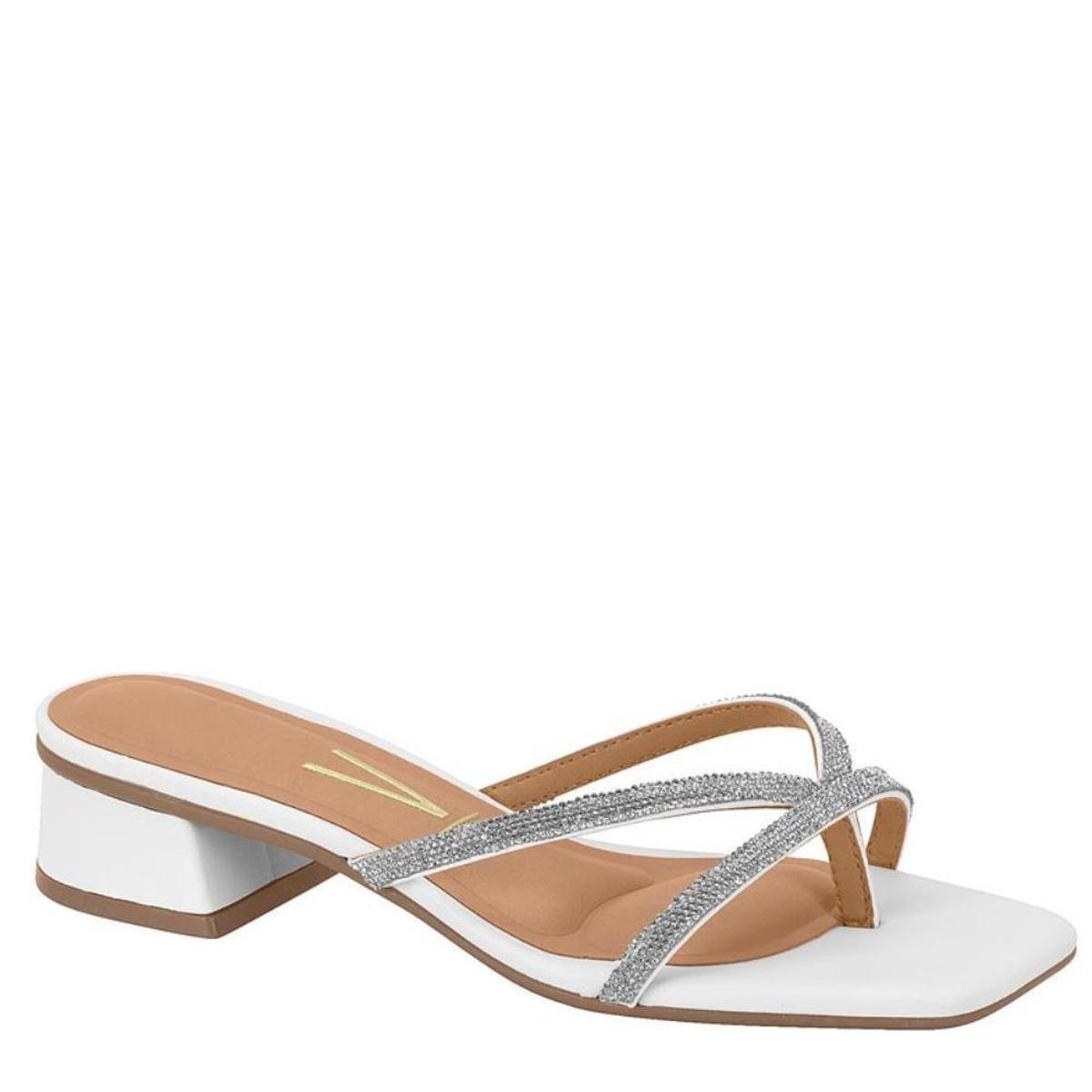 Sandália Branca Baixa Vizzano Confortável Tiras Strass Zattini