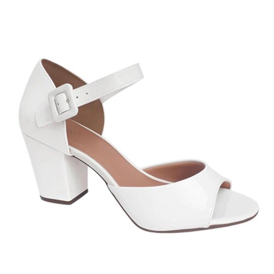 Sandalia Branca Noiva Casamento Salto Grosso Zattini