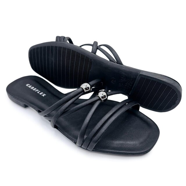 Sandália Careflex Rasteira com Tiras e Brilho Elegante