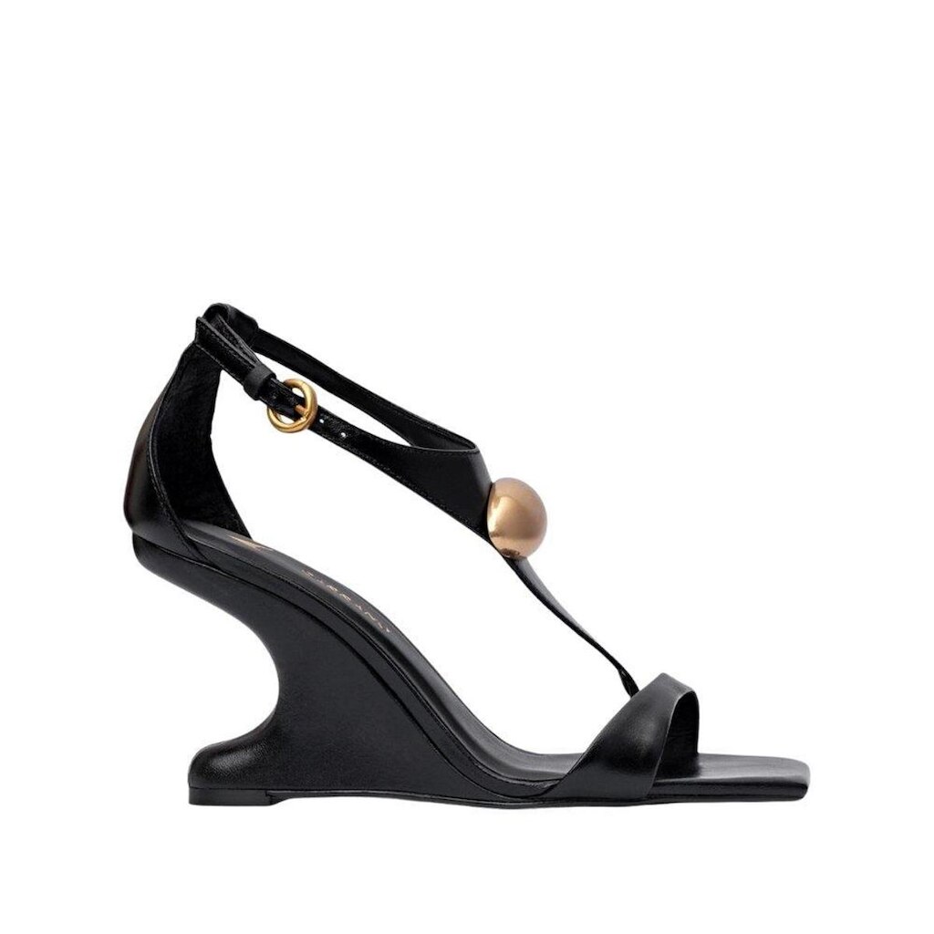 Sandalia Carrano Gold Drop Anabela Curve Couro Preto