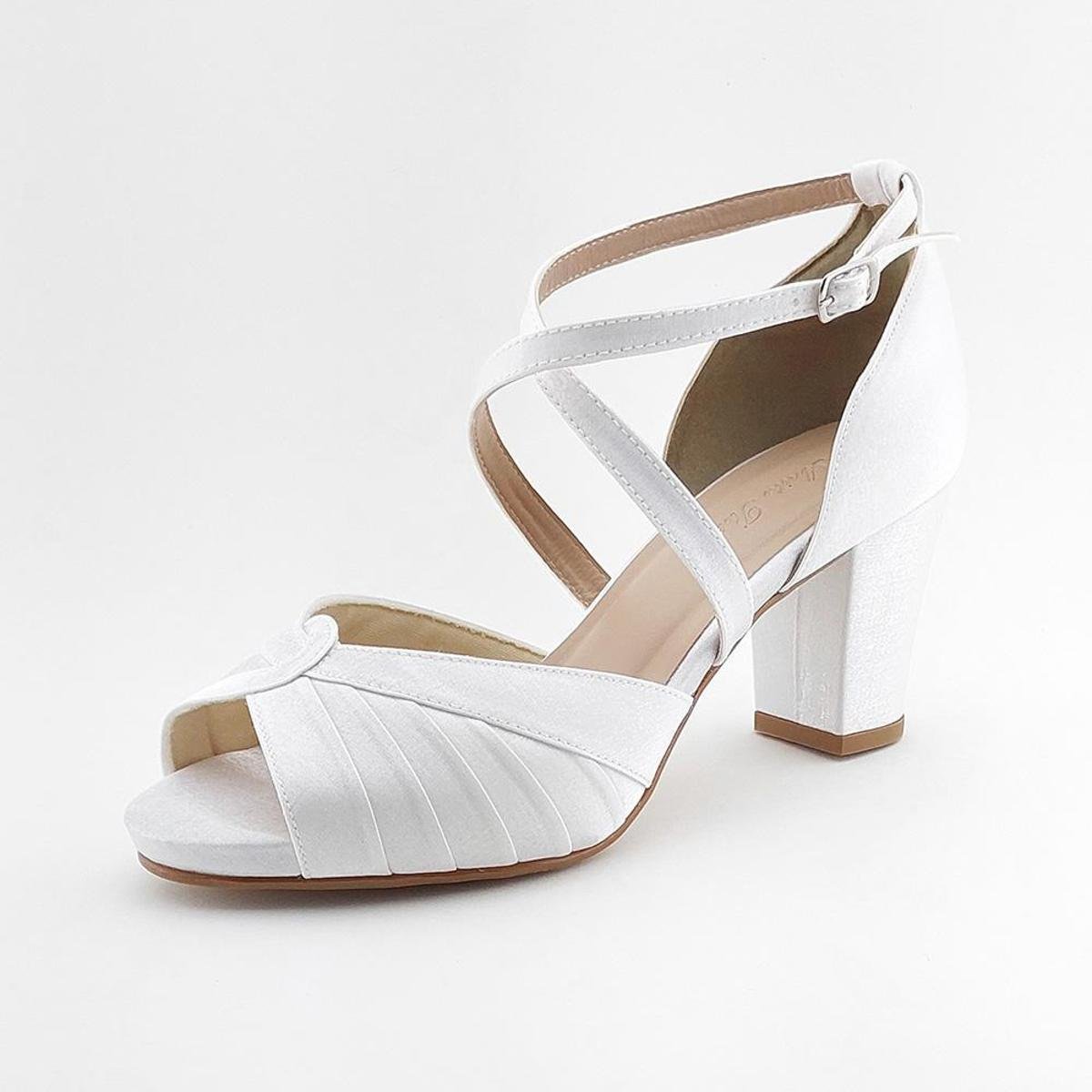Sandalia Casamento Branco Cetim Salto Grosso Confortável Zattini