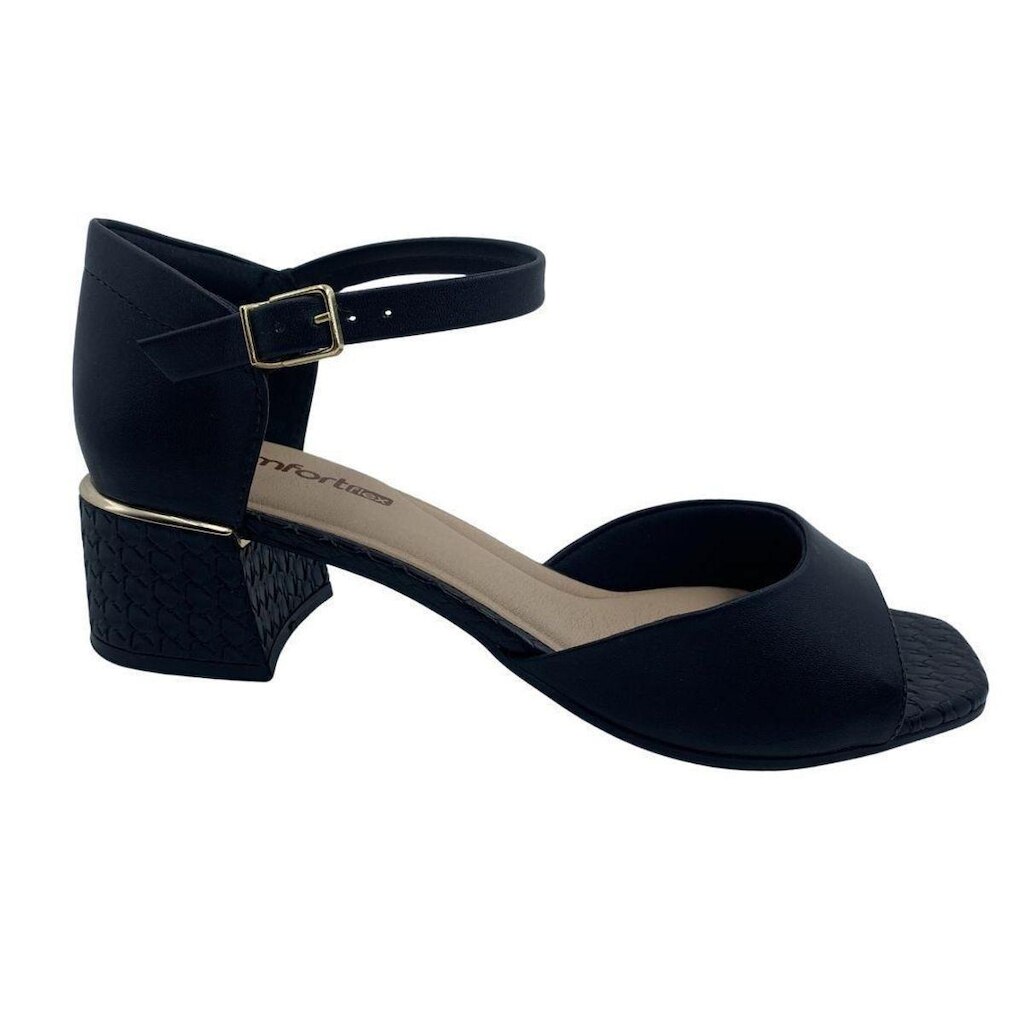 Sandália Casual Comfortflex Salto Bloco Baixo Preta 2554405 - Preto 40