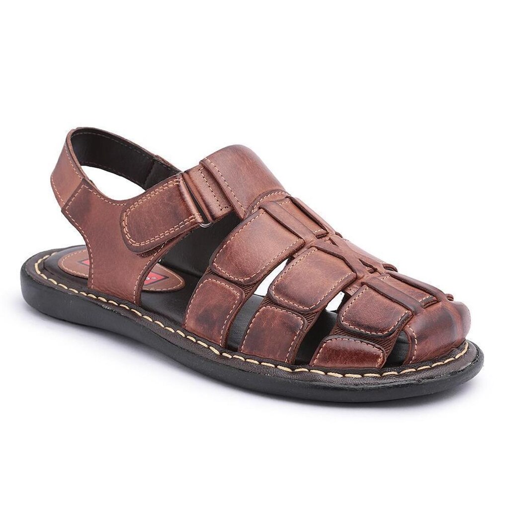 Sandália Casual em Couro Anatômica Masculino Tiras Grossa Super Confortável