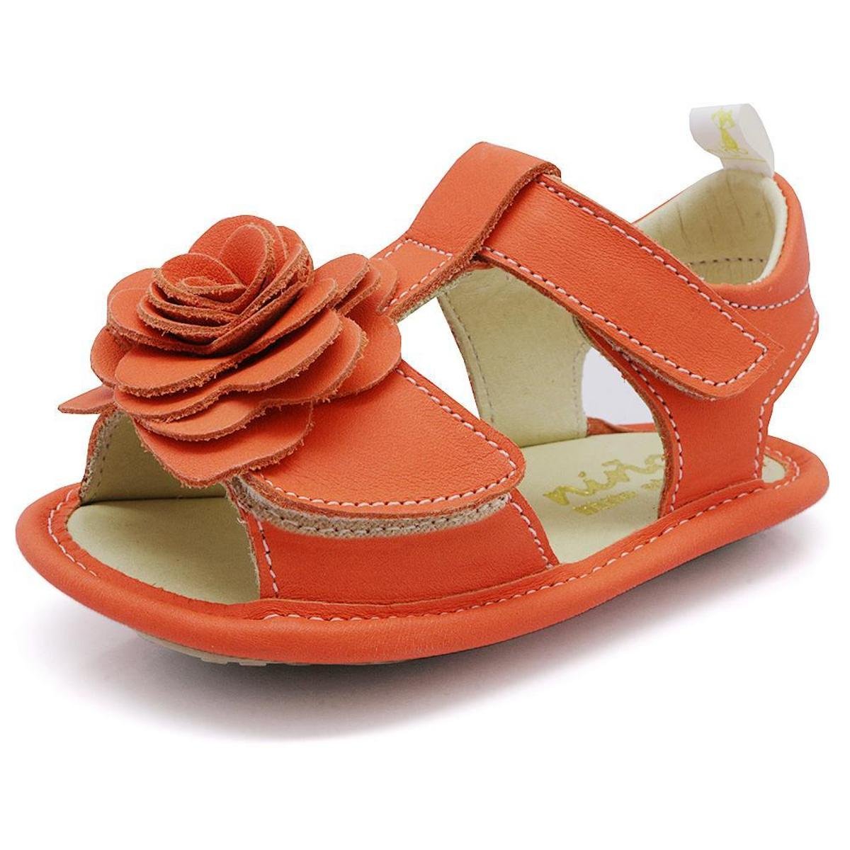 Sandália Casual Infantil Em Couro com Detalhe Flor e Sola Emborrachada -  Laranja | Zattini