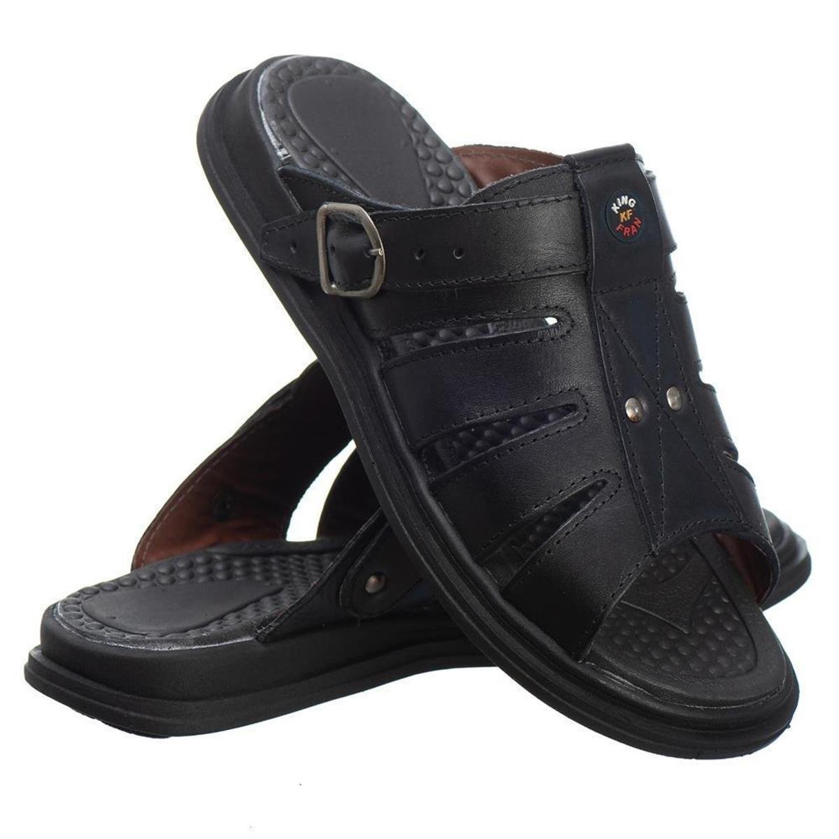 Sandália Casual Masculina Couro Tiras Confortável Macia Leve - Preto Menor preço em Sandália Casual Masculina Couro Tiras Confortável Macia Leve - Preto