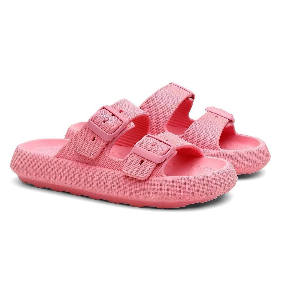 Sandália Chinelo Slide Conforto Feminina Duas Tiras com Fivela - Rosa Menor preço em Sandália Chinelo Slide Conforto Feminina Duas Tiras com Fivela - Rosa