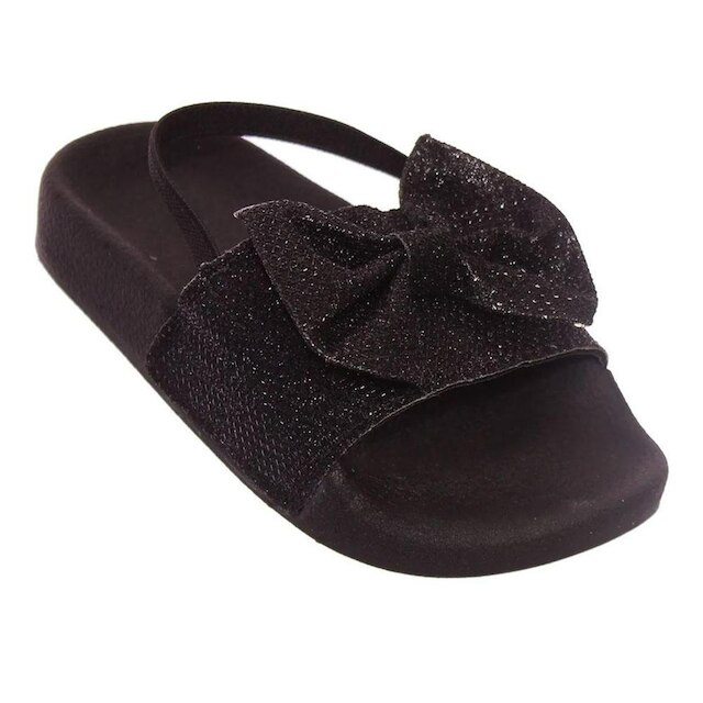 Sandalia Chinelo Slide criança Feminina preta Glitter com Elastico