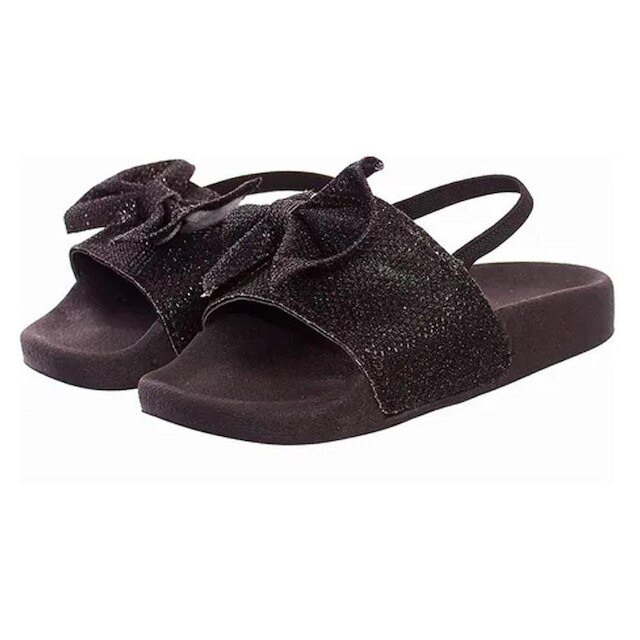 Sandalia Chinelo Slide criança Feminina preta Glitter com Elastico