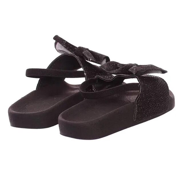 Sandalia Chinelo Slide criança Feminina preta Glitter com Elastico