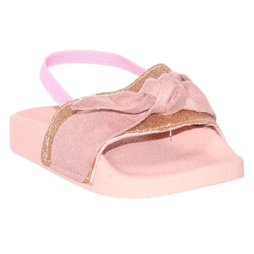 Sandalia Chinelo Slide criança Feminina rose Dourado Glitter com Elastico