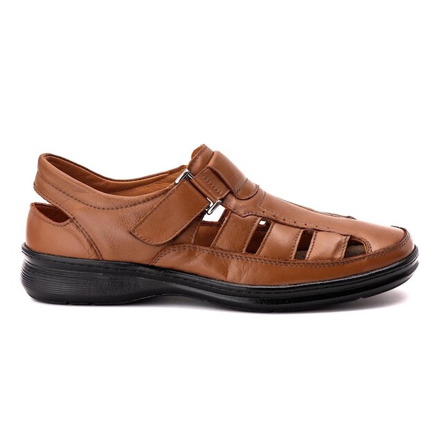 Sandália Comfort Masculino em Couro Caramelo