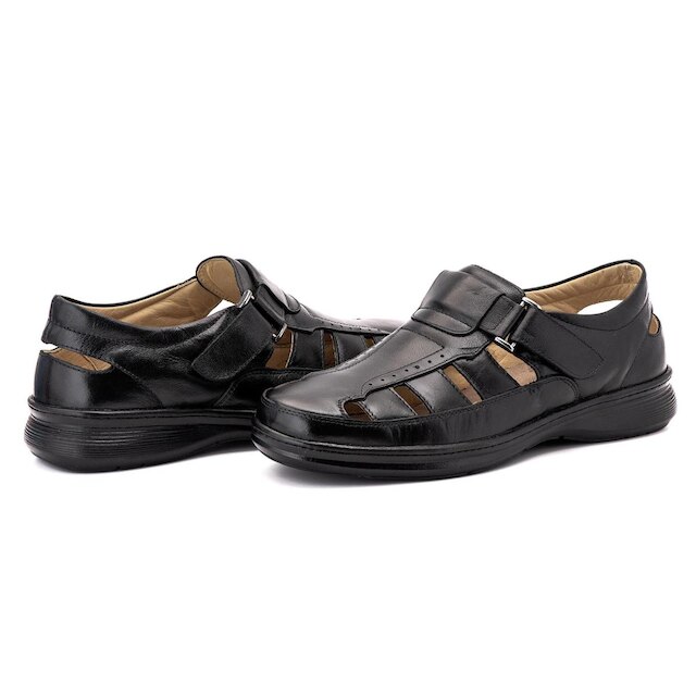 Sandália Comfort Masculino em Couro Preto