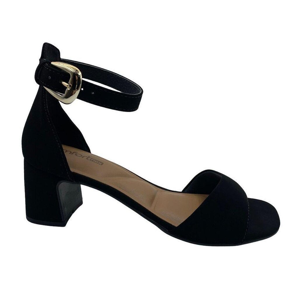 Sandália Comfortflex Salto Bloco Preta Nobuck 2639404 - Preto 37