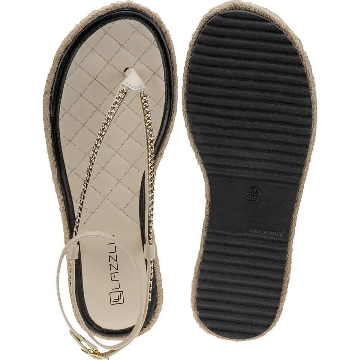 Sandália Corda Corrente Feminino Blogueira Rasteira Flatform - Bege |  Zattini