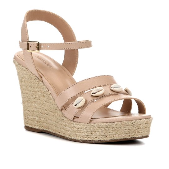 Sandália Couro Anabela Shoestock Buzios Feminina - Nude