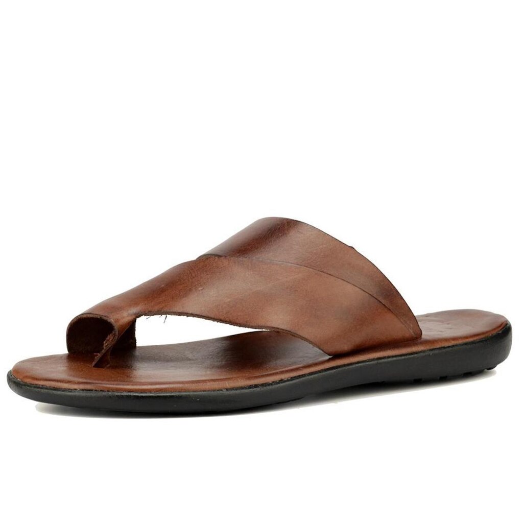 Sandália Couro Dedo Masculina Tiras Grossas Palmilha Comfort Forro Couro Casual Versátil Flexível