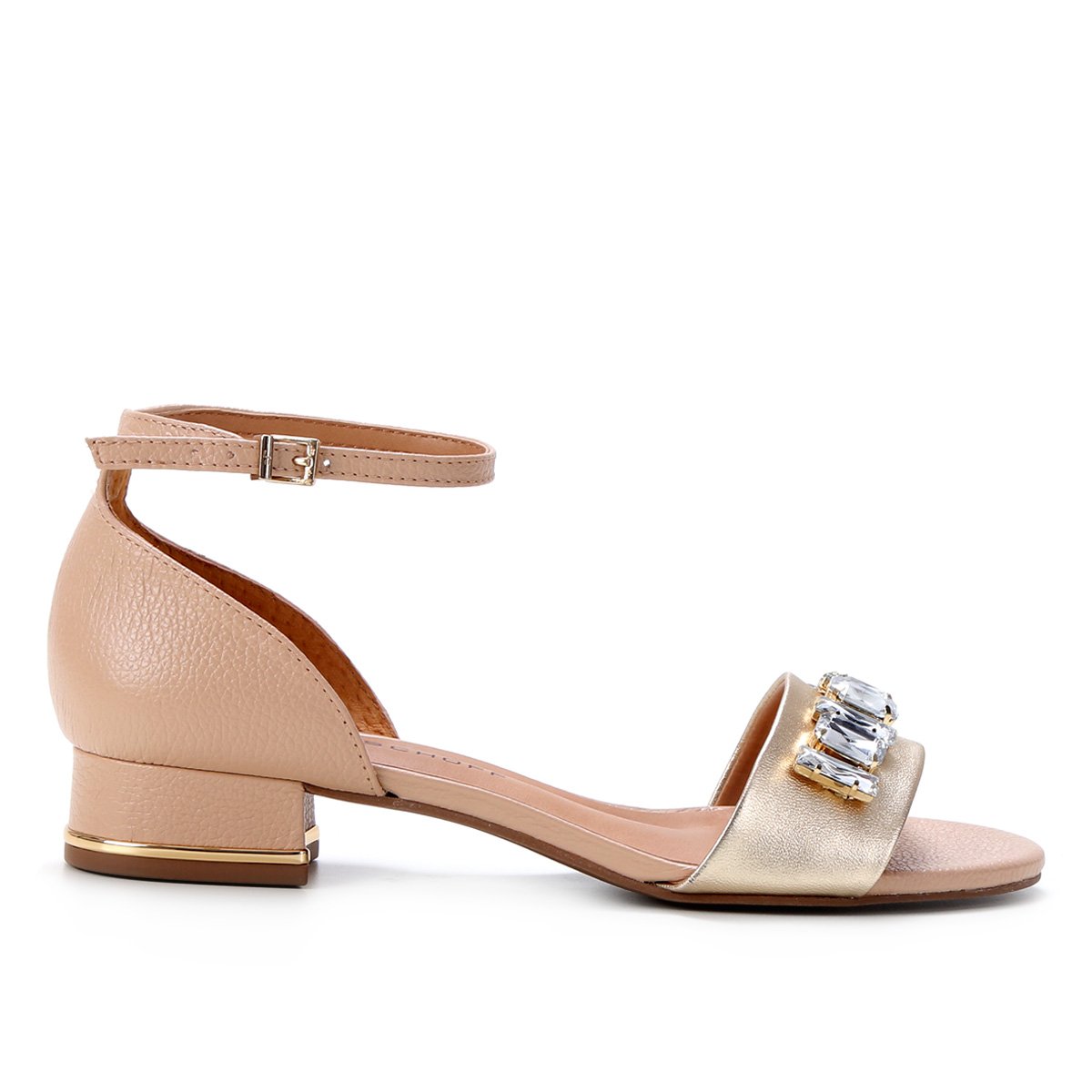 Sandália Couro Jorge Bischoff Pedraria Salto Baixo Feminina - Ouro Menor preço em Sandália Couro Jorge Bischoff Pedraria Salto Baixo Feminina - Ouro