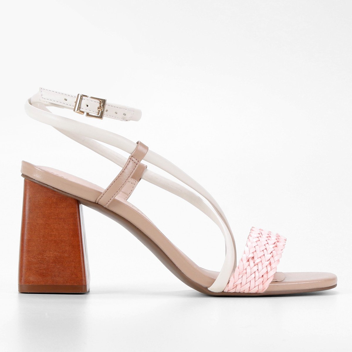 Sandália Couro Loucos & Santos Salto Bloco Tressê Feminina - Bege+Off White Menor preço em Sandália Couro Loucos & Santos Salto Bloco Tressê Feminina - Bege+Off White
