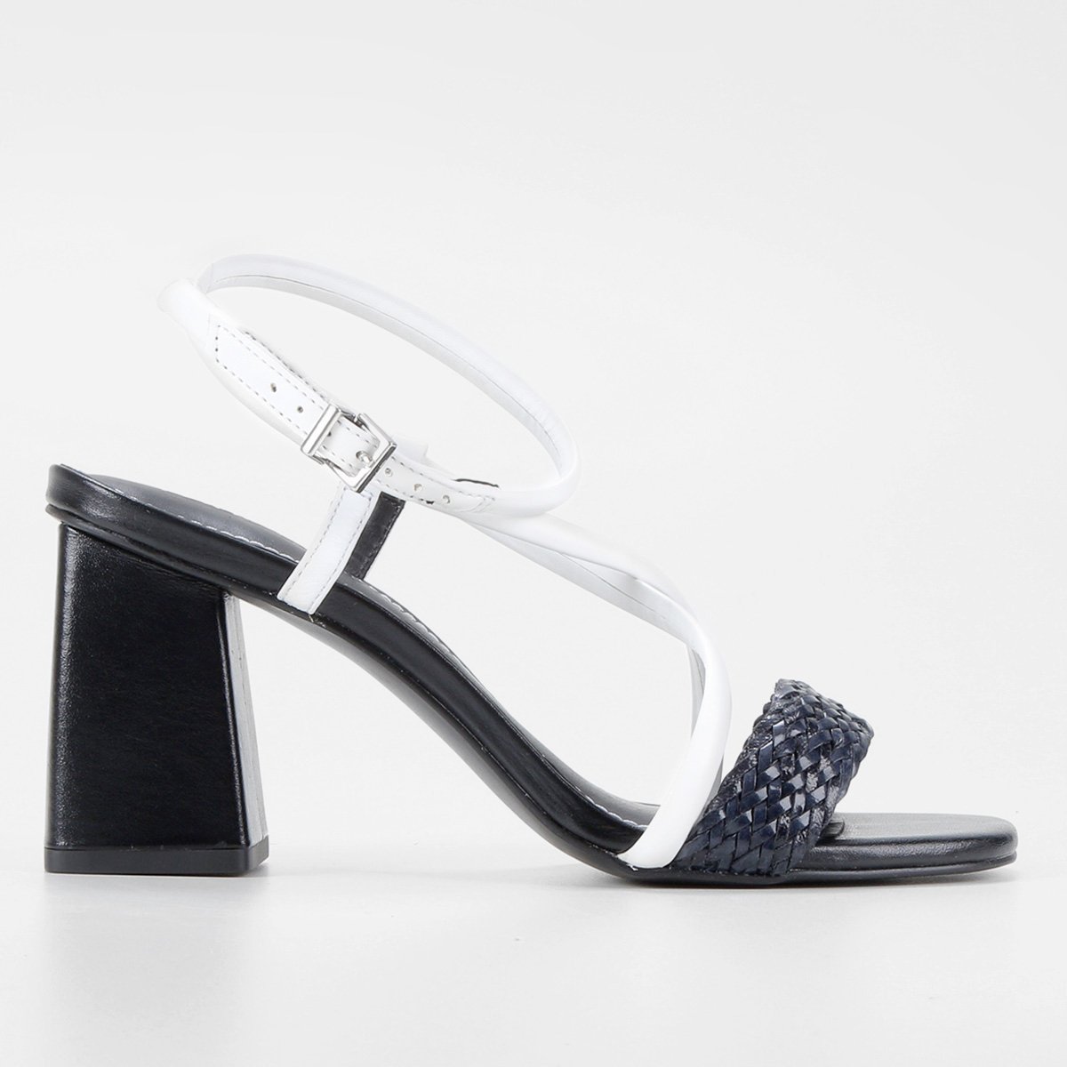 Sandália Couro Loucos & Santos Salto Bloco Tressê Feminina - Branco+Preto Menor preço em Sandália Couro Loucos & Santos Salto Bloco Tressê Feminina - Branco+Preto