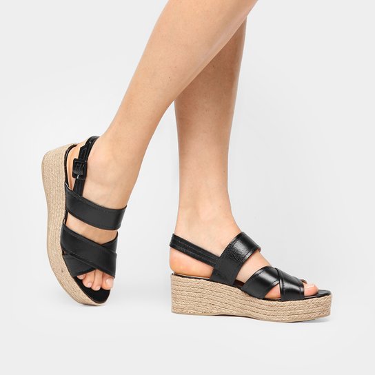 Sandália Couro Luiza Barcelos Flatform Corda Feminina - Preto