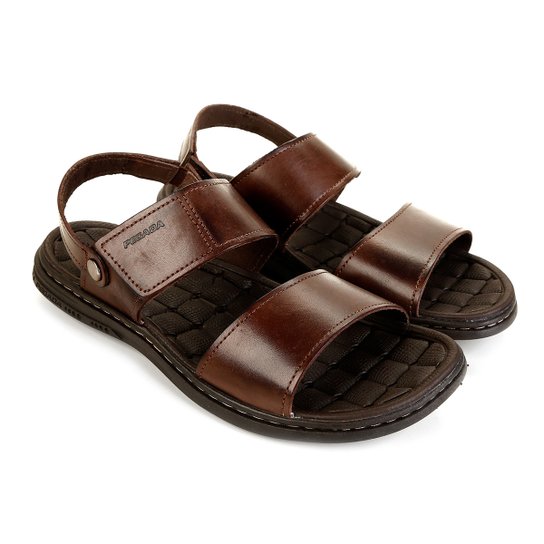 Sandália Couro Pegada Velcro Masculina - Marrom