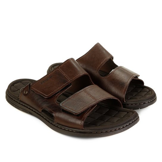 Sandália Couro Pegada Velcro Masculina - Marrom