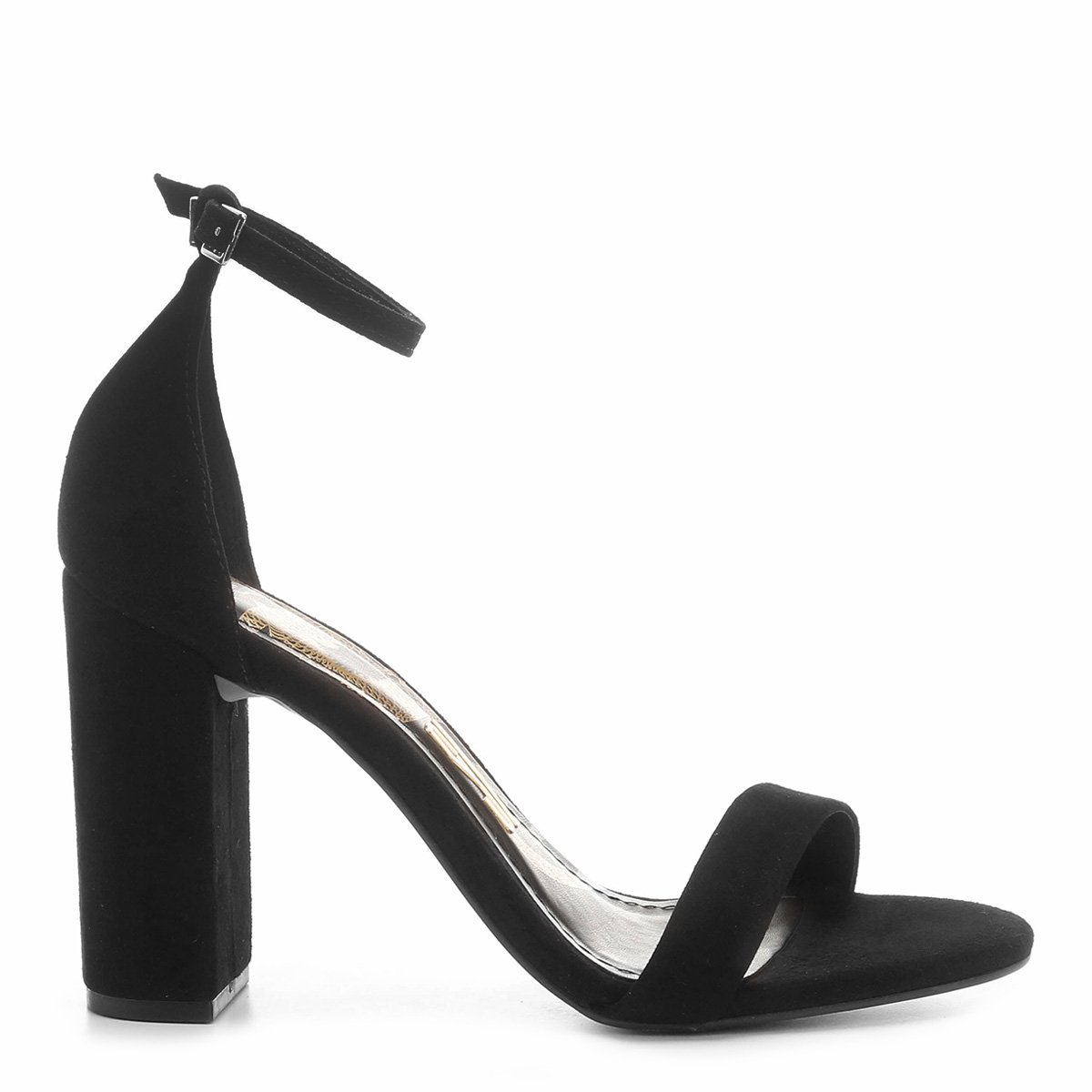 Sandália Couro Santa Lolla Salto Grosso Camurça Tira Fina Feminina - Preto  | Zattini