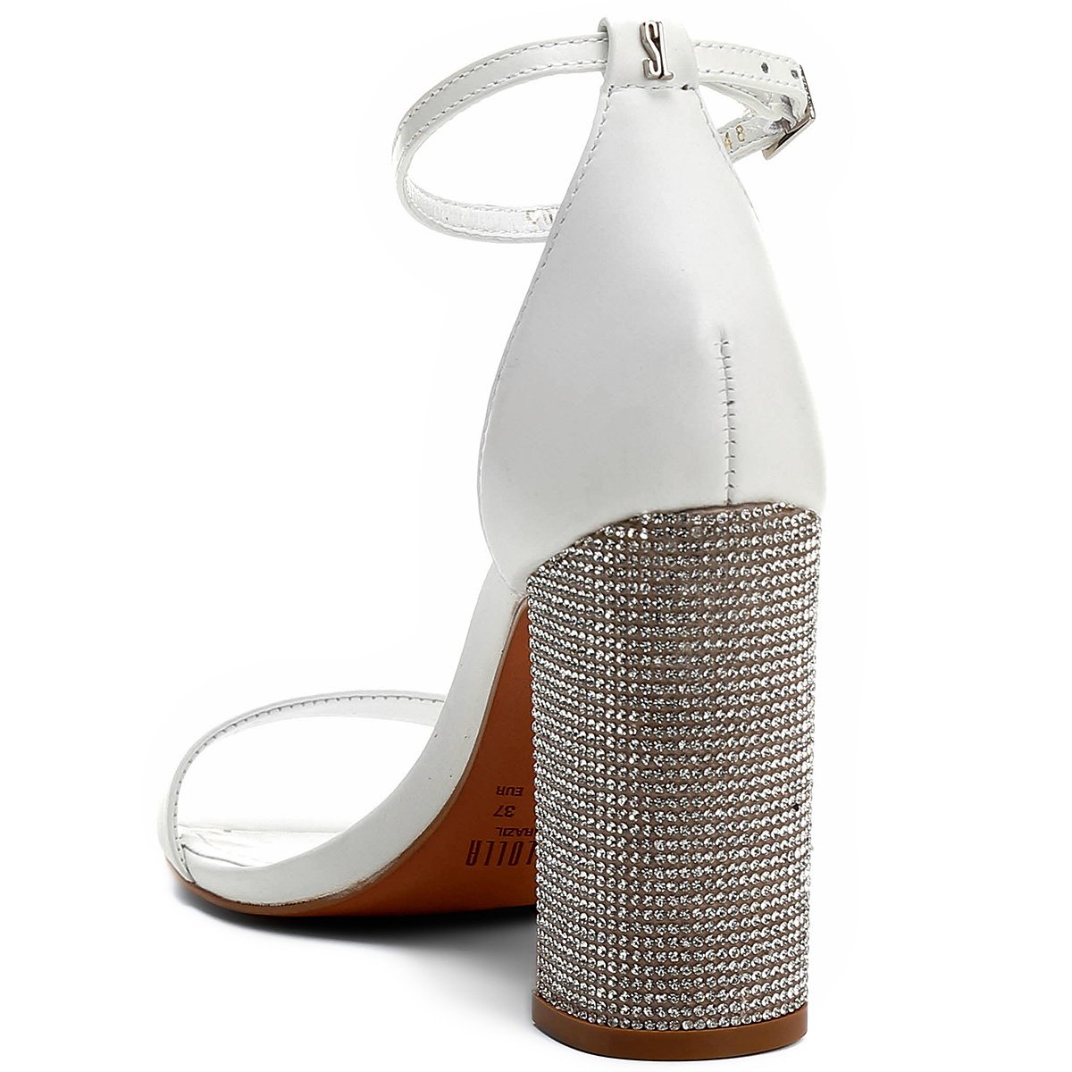 Sandália Couro Santa Lolla Salto Grosso Strass Feminina - Branco | Zattini