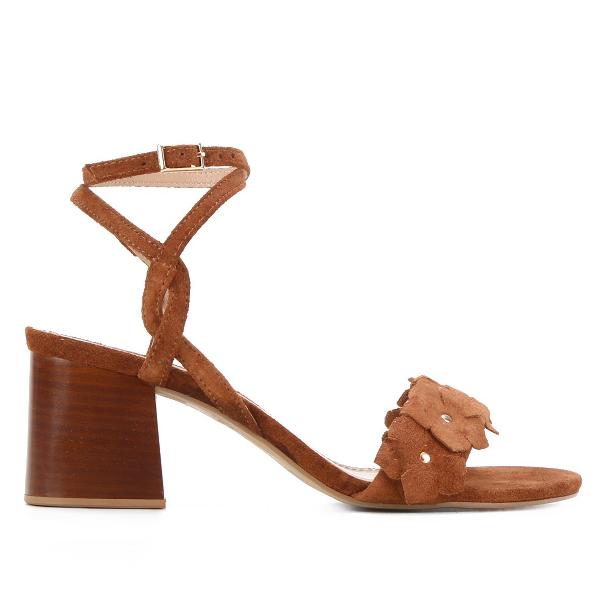 Sandália Couro Shoestock Camurça Flores Salto Bloco Feminina - Marrom Claro Menor preço em Sandália Couro Shoestock Camurça Flores Salto Bloco Feminina - Marrom Claro