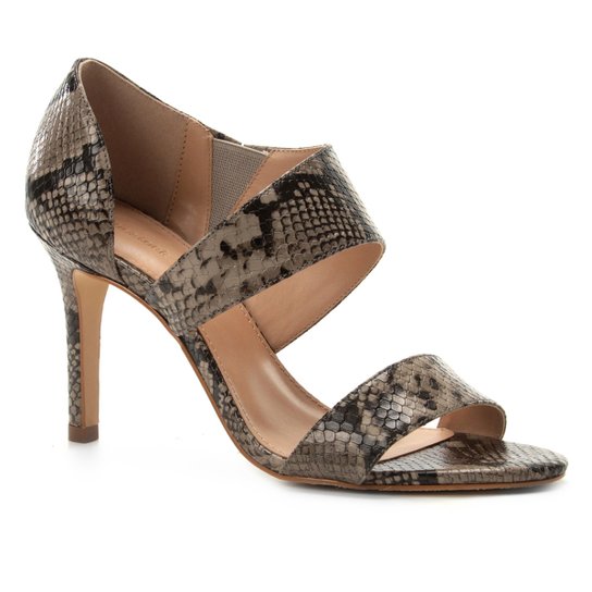 Sandália Couro Shoestock Lopsided Salto Fino Snake Feminina - Cinza