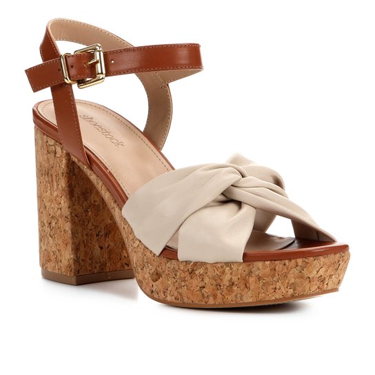 Sandália Couro Shoestock Meia Pata Cortiça Feminina - Off White