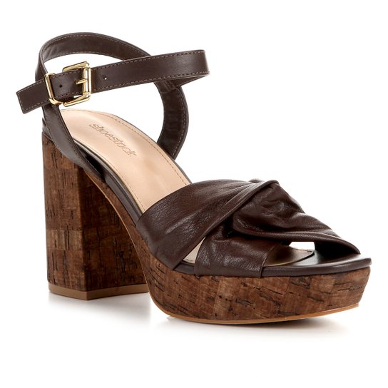 Sandália Couro Shoestock Meia Pata Cortiça Feminina - Marrom
