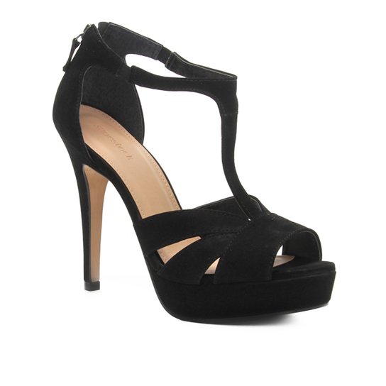 Sandália Couro Shoestock Meia Pata Feminina - Preto
